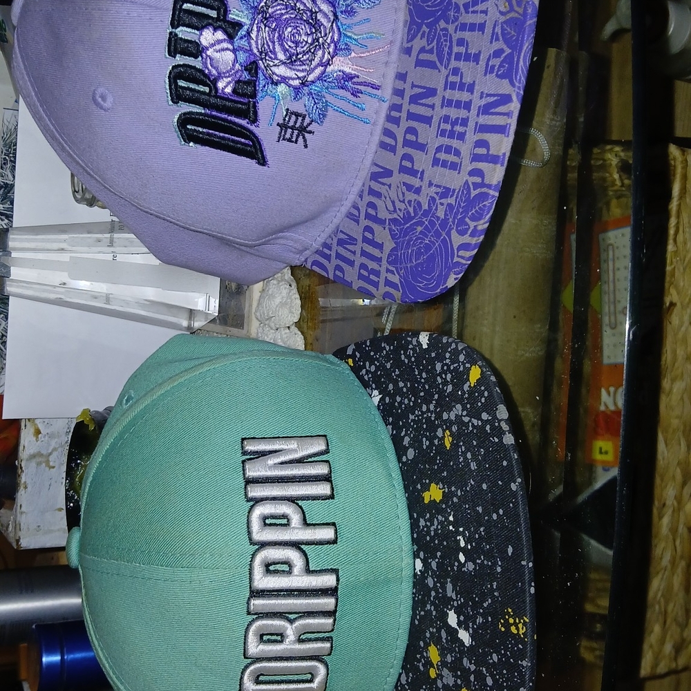 Purple and Teal Drippin Snapback Hats